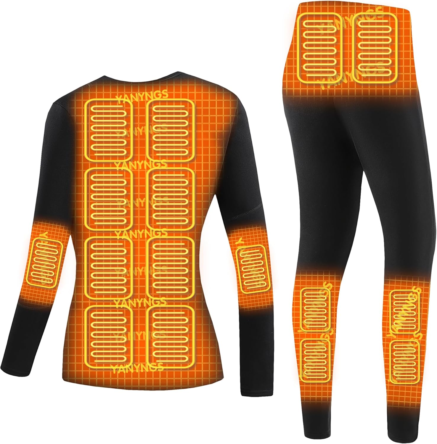 Women Heating Underwears Set, Electric Thermal Baselayer Shirt and Pants Winter Outdoor Heated Long Jonhs Set