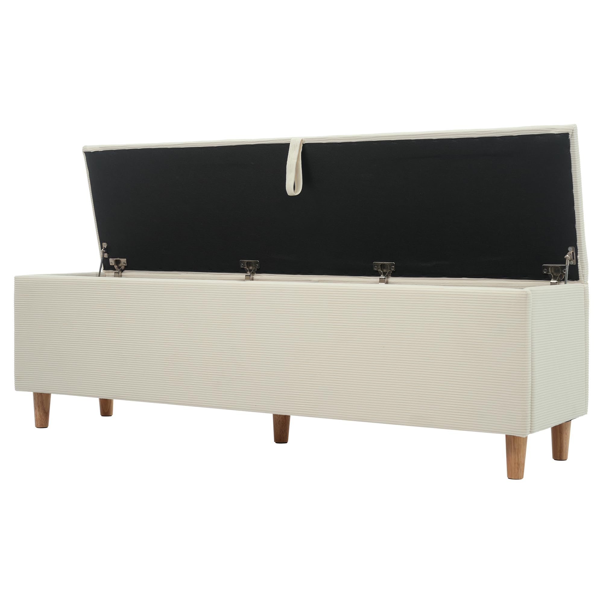 Panca da letto con vano portaoggetti 145 x 38 cm, con vano portaoggetti idraulico, adatta per camera da letto, soggiorno e corridoio, effetto velluto a coste beige.