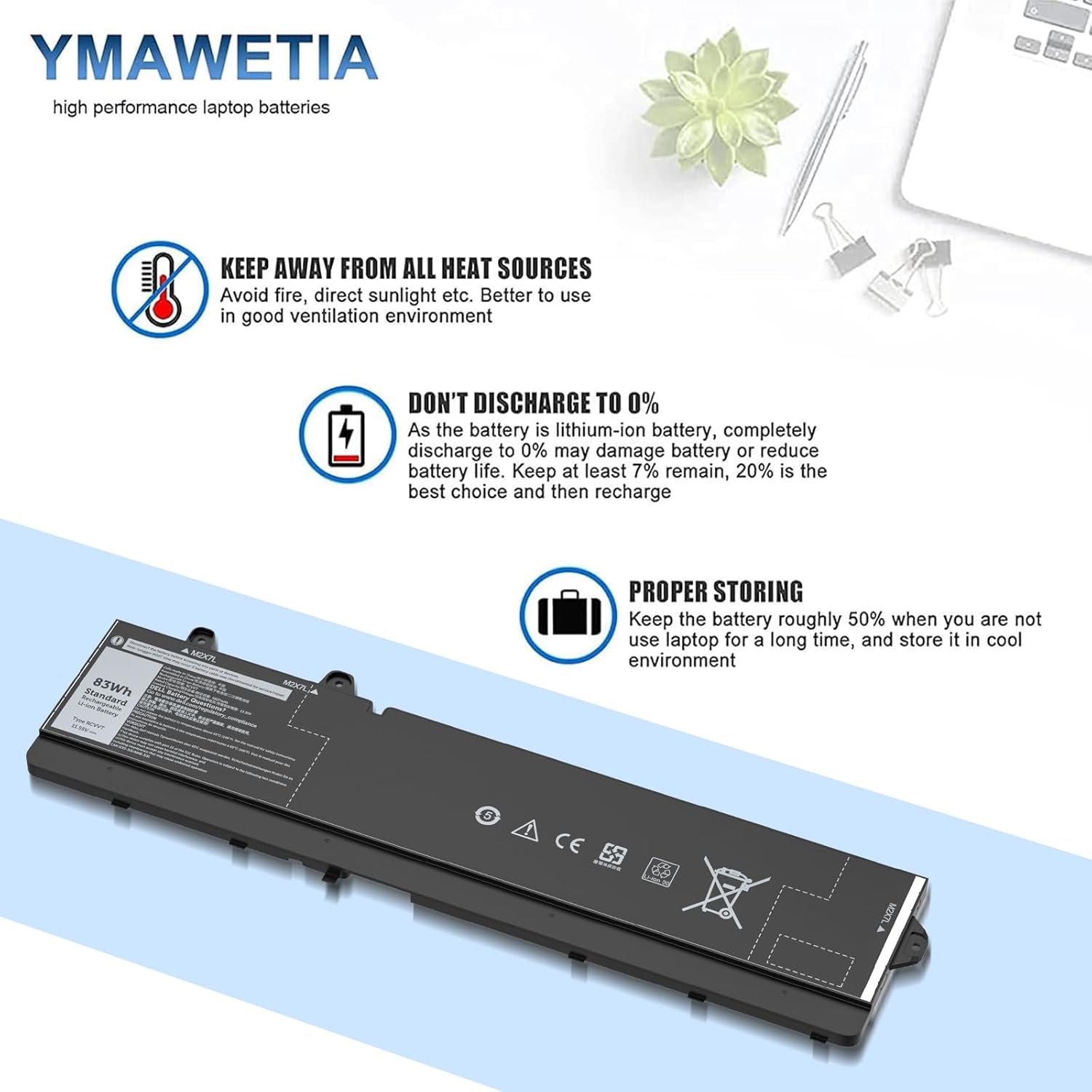 RCVVT 11.55V 83Wh Laptop Battery Replacement for Dell Precision Fit for 7670 7680 7770 7780 Series Notebook X9FTM T6PFX 451-BCYH 0X26RT X26RT 0NWDC0 NWDC0