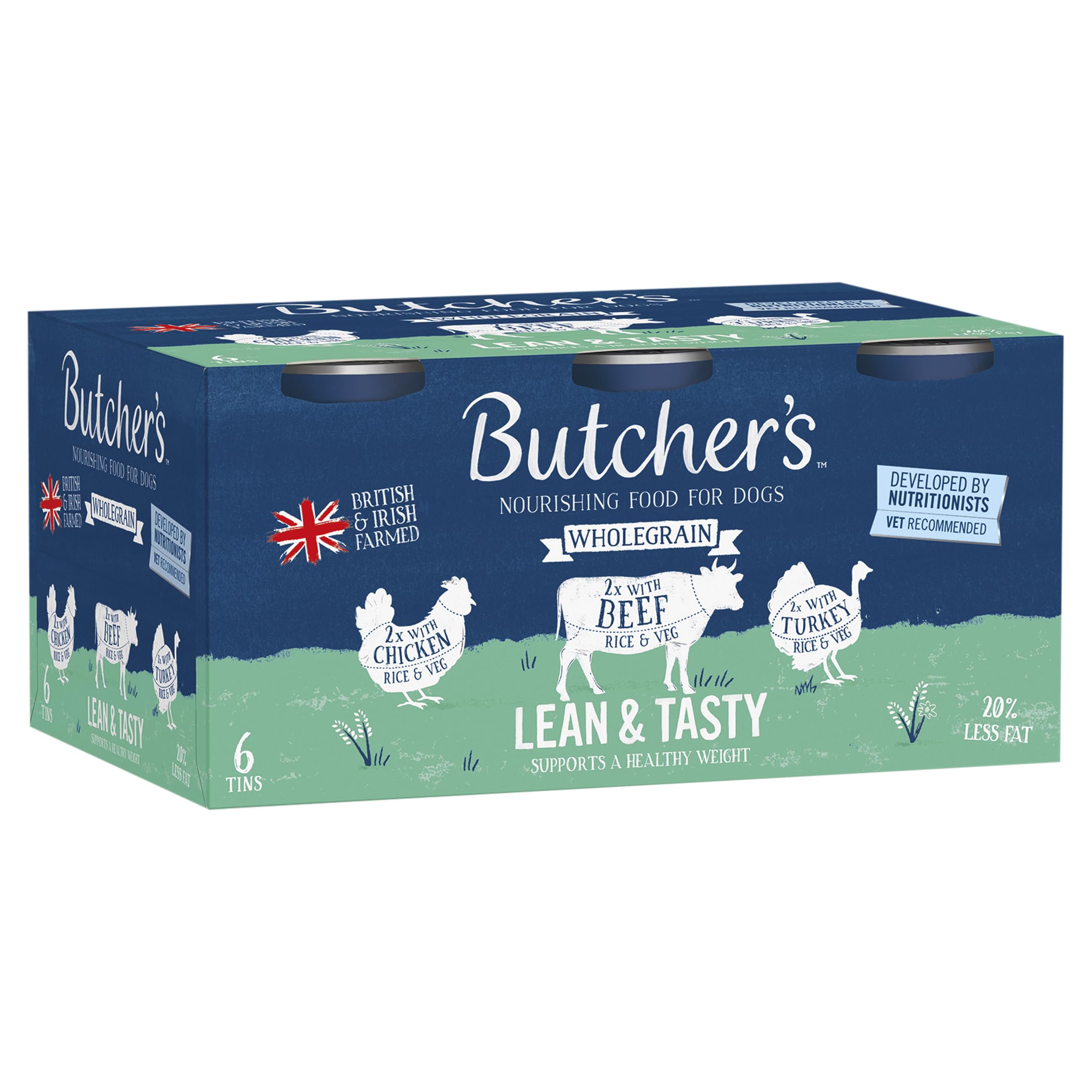 Butcher's Complete Wet Can Adult Dog Food Lean & Tasty Low Fat Pack 6x390g - Chicken, Beef & Turkey