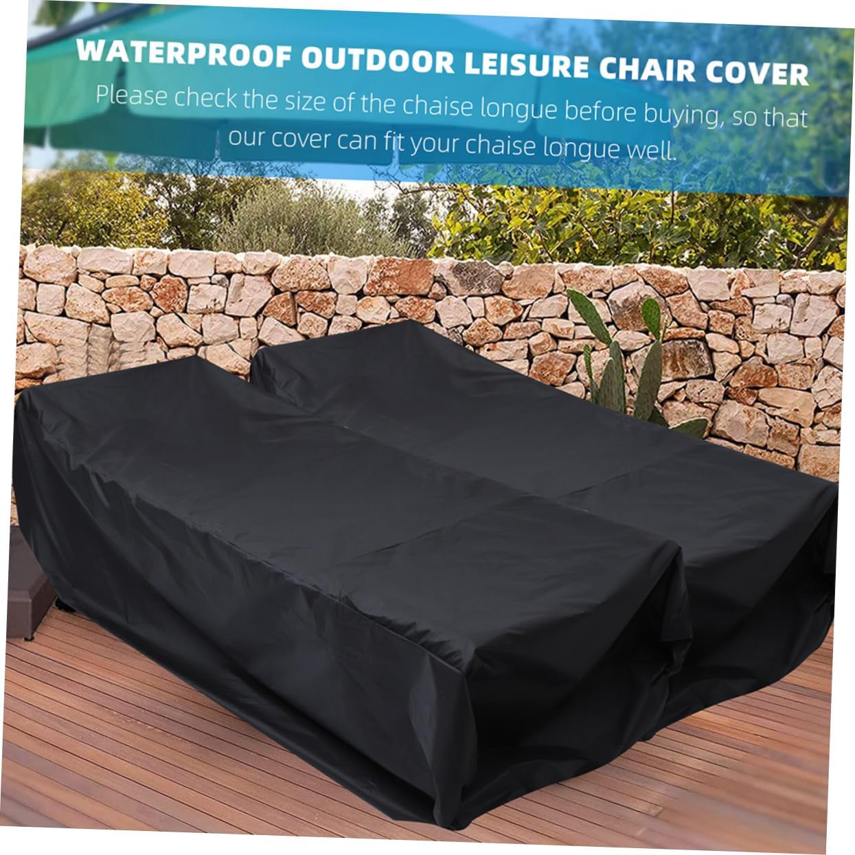 2pcs Outdoor Lounge Chair Cover Anti-uv Dustproof Oxford Fit for Beach Patio Easy to Use Black