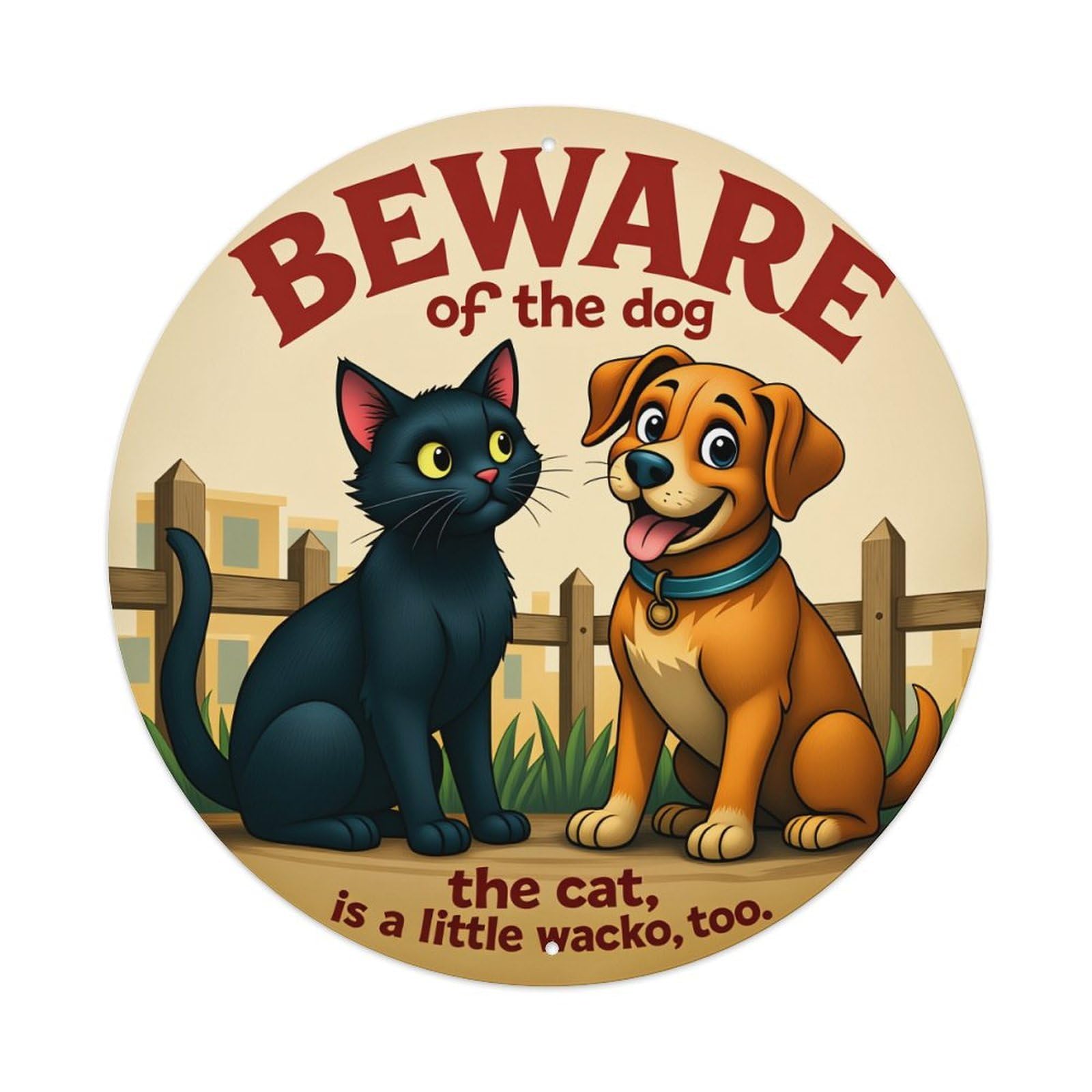 Beware Of The Dog And Cat Warning Sign Pattern Metal Tin Sign Plaque