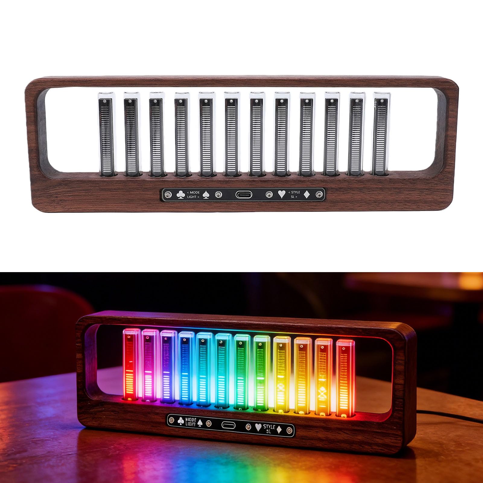 Garsent Wyświetlacz LED Widma Muzycznego z 12 świetlówkami, Analizator Widma Audio do Domowego Systemu Stereo, Miernik VU Reagujący na Dźwięk z możliwością Regulacji Koloru i Jasności