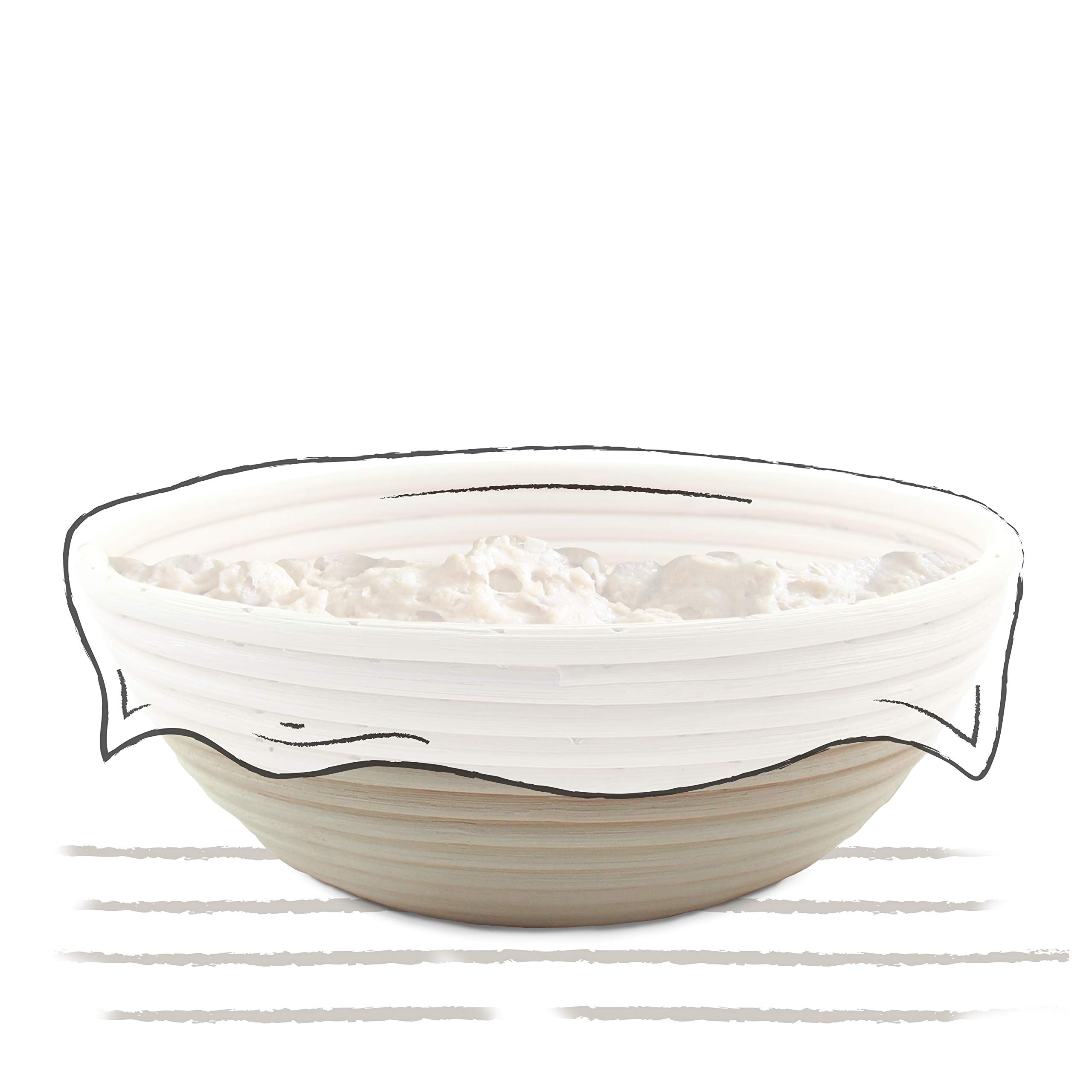 Banneton à Pain Osier Naturel Ø22cm - Avec Toile Lin Et Racloir Pour Pain Maison