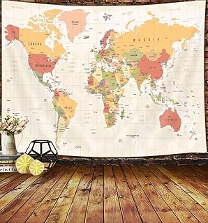JAWO World Map Tapestry, Map of the World with Countries and Major Citie...