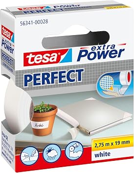 tesa extra Power Perfect Gewebeband - Gewebeverst rktes Ductape zum Basteln, Reparieren, Befestigen, Verst rken und Beschriften - Wei  - 2, 75 m x 19 mm