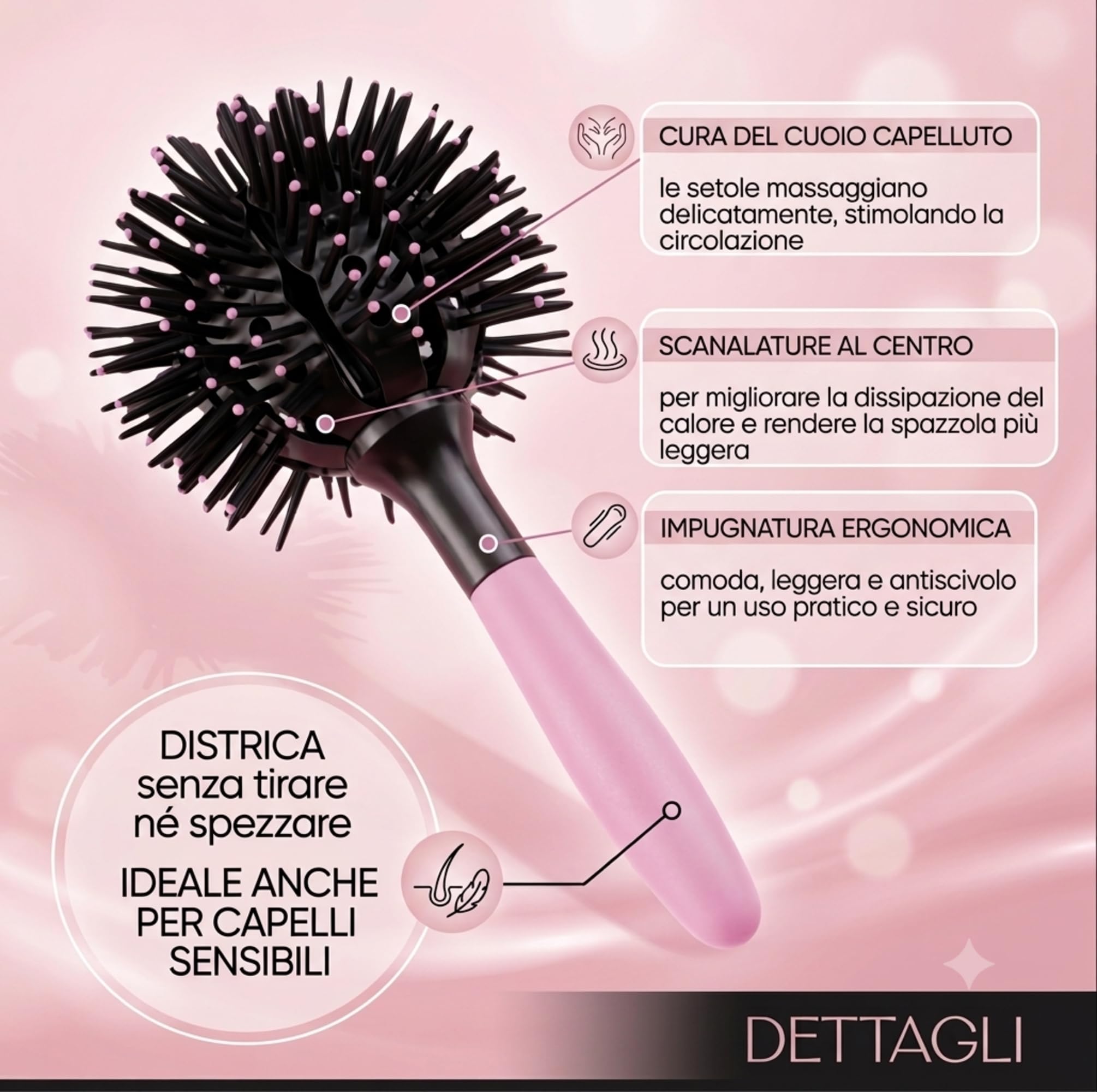 Spazzola Tonda per Capelli - Spazzola Ricci Styling e Onde Perfette, Professionale 1 pz