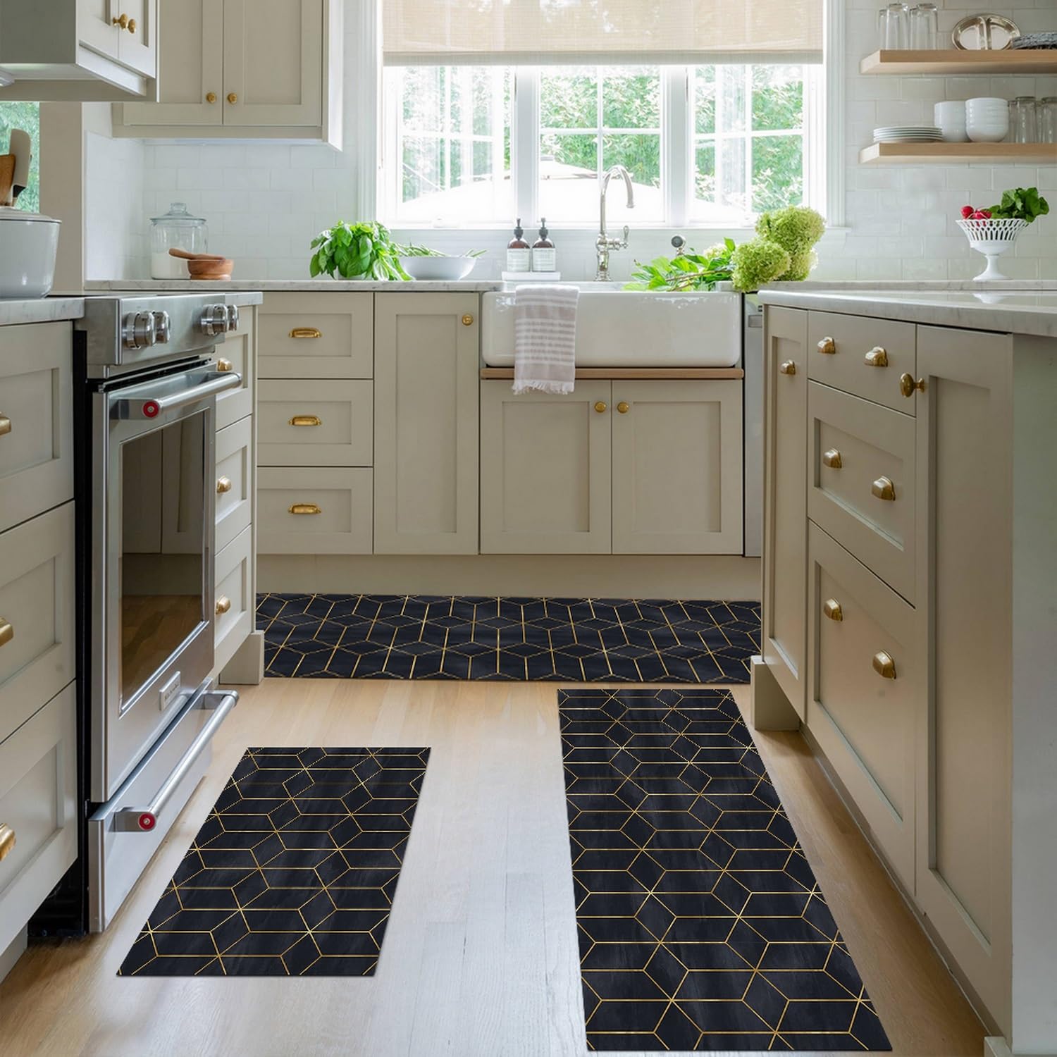 2 Piece Gold Kitchen Rug Set Non-Slip & Washable - View #4