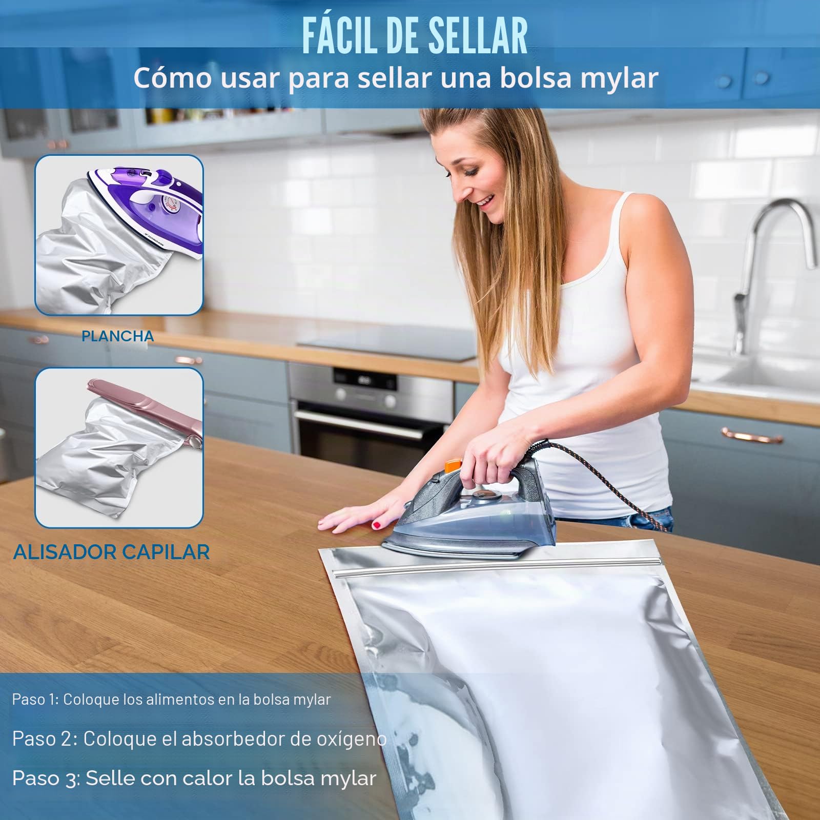 Paquete de 15 bolsas de mylar de 5 galones con absorbentes de oxígeno, bolsas de mylar de 10.5 milímetros para almacenamiento de alimentos con 15 absorbentes de oxígeno sellados individuales de 2500