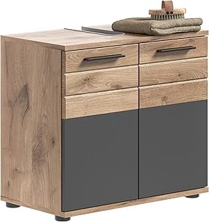 xonox.home - Waschbeckenunterschrank Mason 60x56x34 cm in Front Basalt grau Korpus Nox Oak - Unterschrank Waschtischunterschrank Badezimmerunterschrank