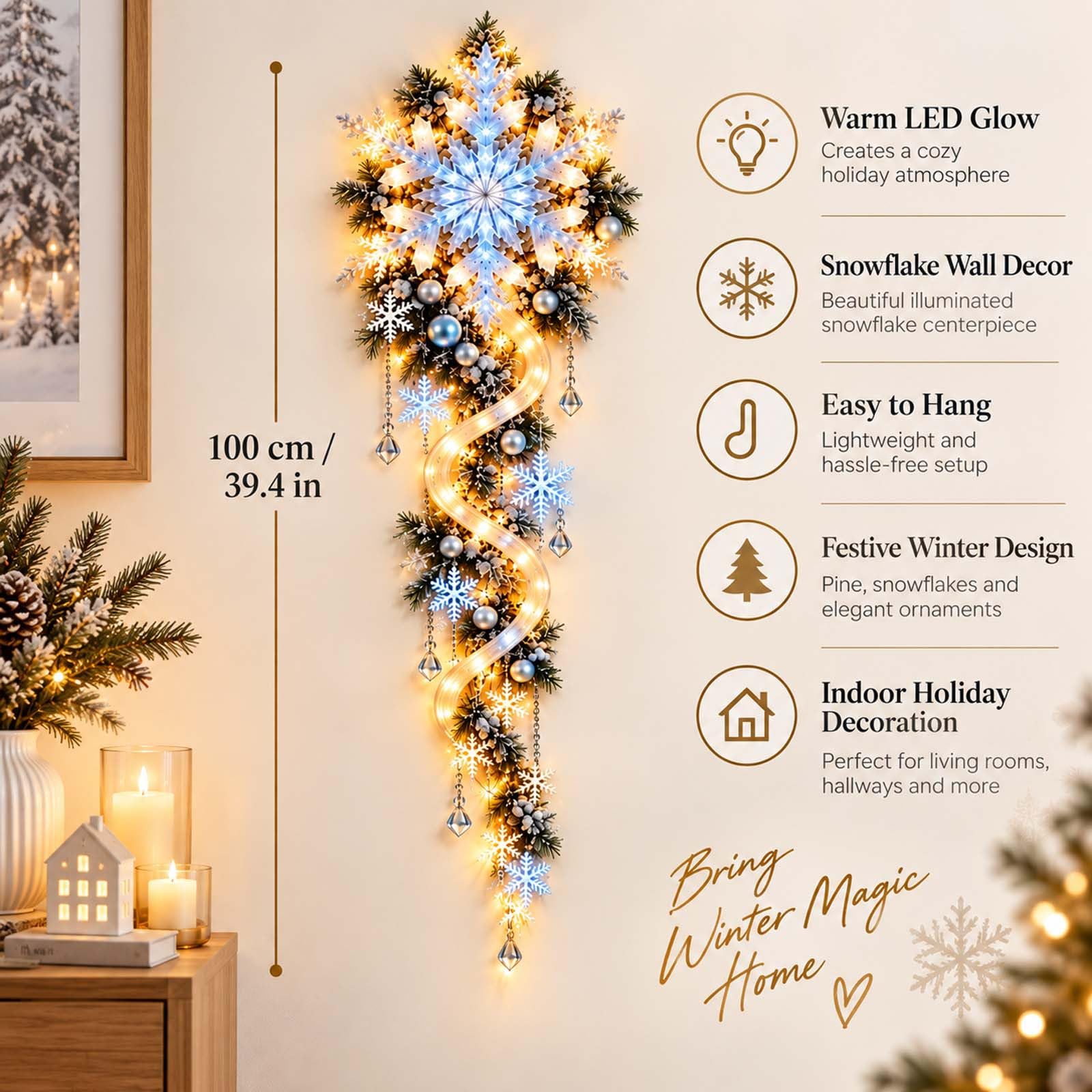 Decorazione murale Natalizia a Forma di Fiocco di Neve, Decorazione Invernale a LED per l'ingresso, 2 Pezzi