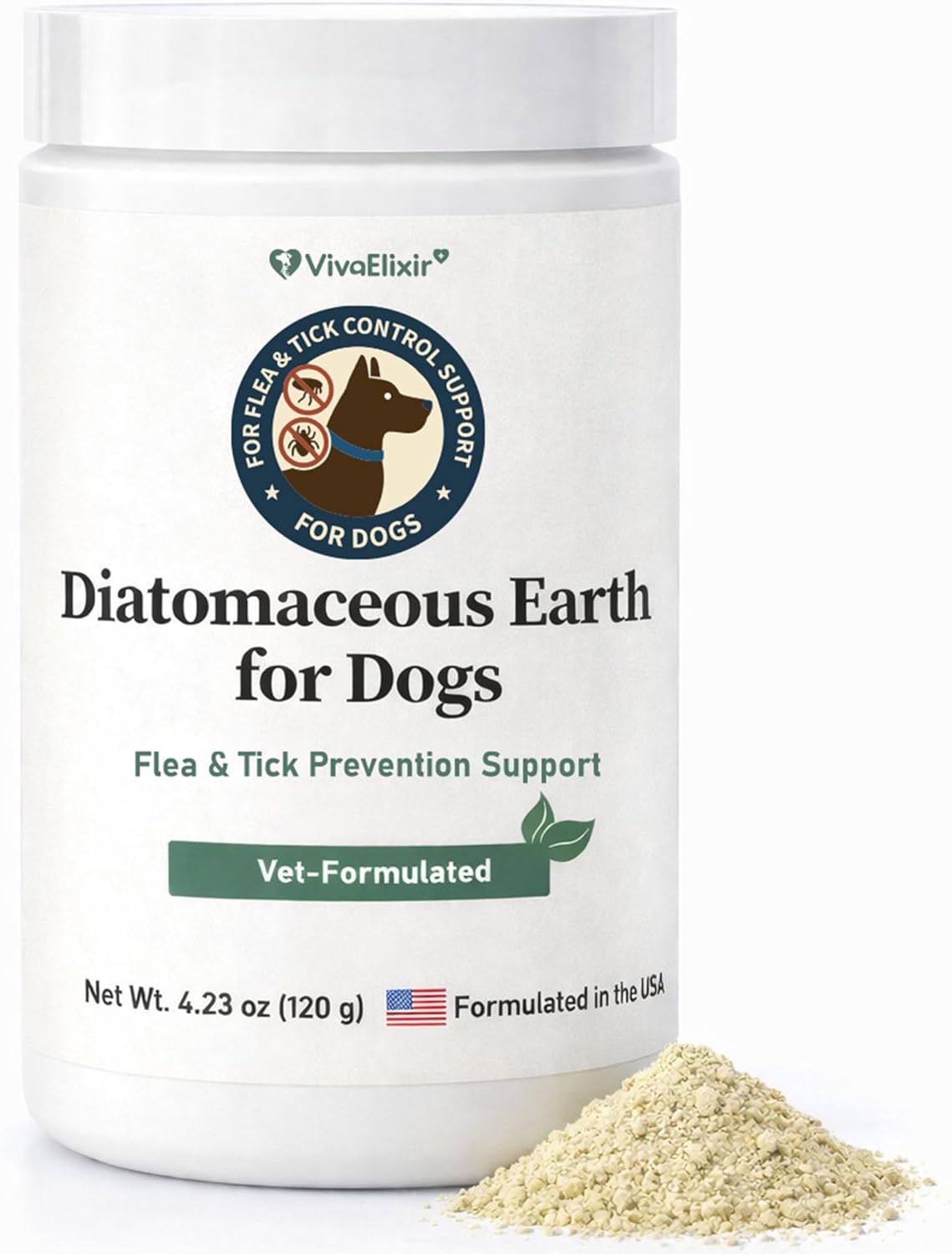 Diatomaceous Earth for Dogs – Natural Powder for Flea & Tick Management, Digestive Cleanse & Detox – Safe for Internal & External Use – Chemical-Free Pet Care – 4.23 Oz