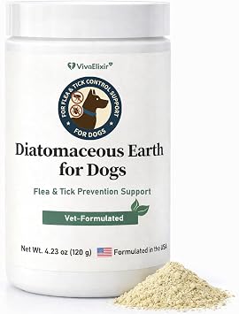 Diatomaceous Earth for Dogs Natural Powder for Flea & Tick Management, Digestive Cleanse & Detox Safe for Internal & External Use Chemical-Free Pet Care 4.23 Oz