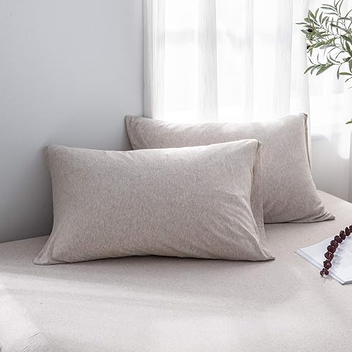 Miniatura 4 de LIFETOWN juego de sábanas bajeras de 3 piezas, 100 % algodón jersey de punto, 1 sábana bajera + 2 fundas de almohada, ultrasuaves y fáciles de poner