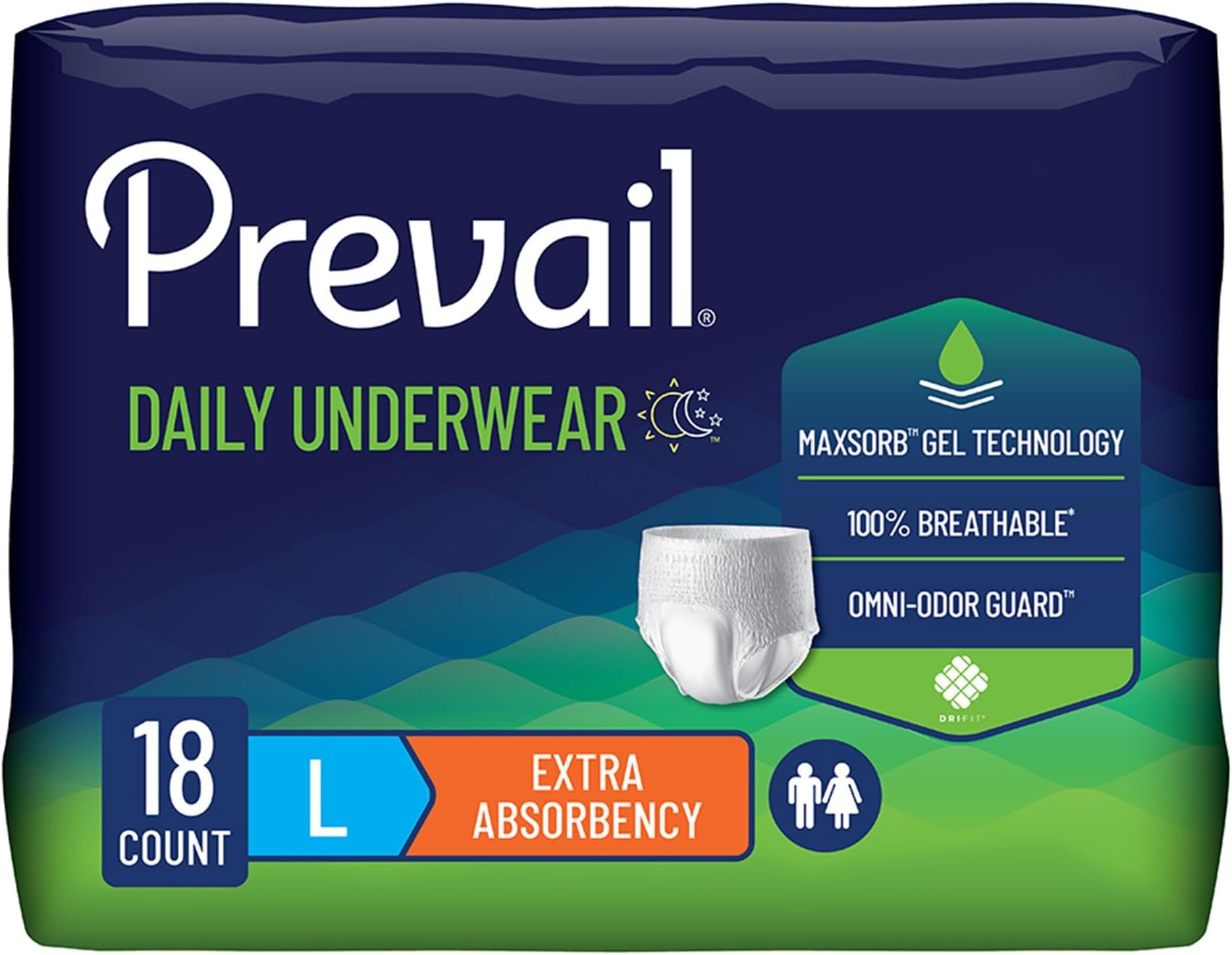 Prevail Extra Underwear, Large, Pull On, Moderate Absorbency, PV-513 - Pack of 18
