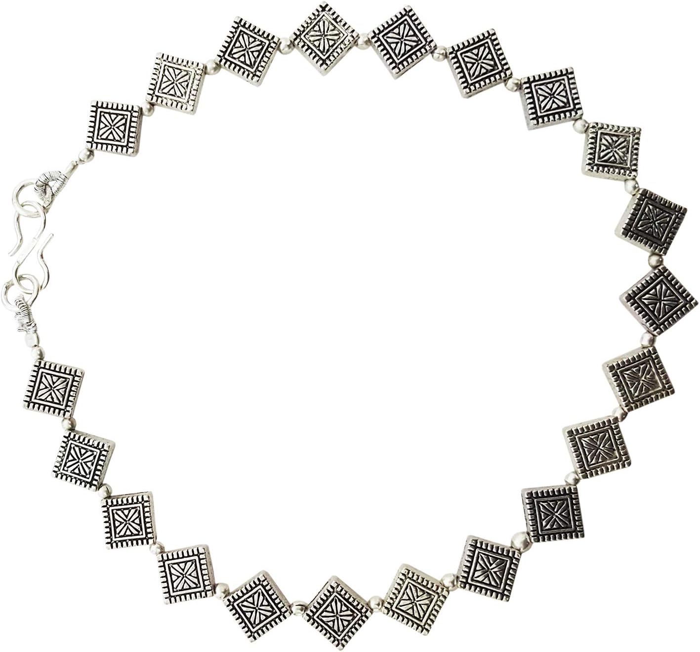 Mehrunnisa Oxidised Silver Tone Embossed Single Anklet for Girls (JWL2675)