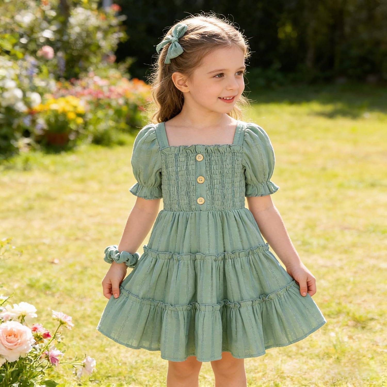 GRNSHTS Toddler Girl's Summer Sundress | Kids Short Sleeve Beach Dress with Matching Headband 2-6Y - Image 2