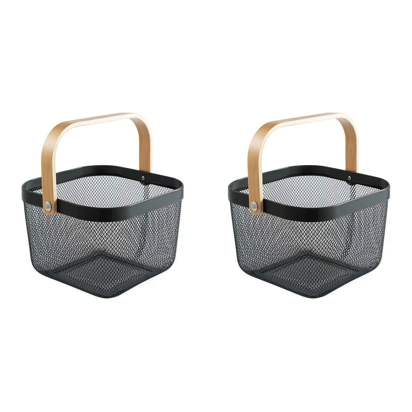 Vjsujehgy 2X Metal Mesh Basket, Multi-Functional Hanging Kitchen Baskets Fruit Basket with Handle Black