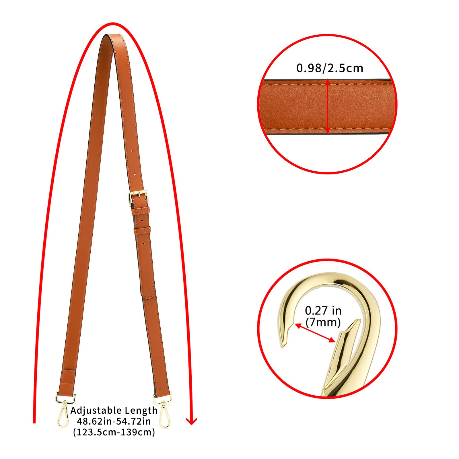 Sangle De Sac Réglable En Cuir Microfibre – Rallonge Pour Sac à Main, Bandoulière – Doré/marron 2.5 Cm