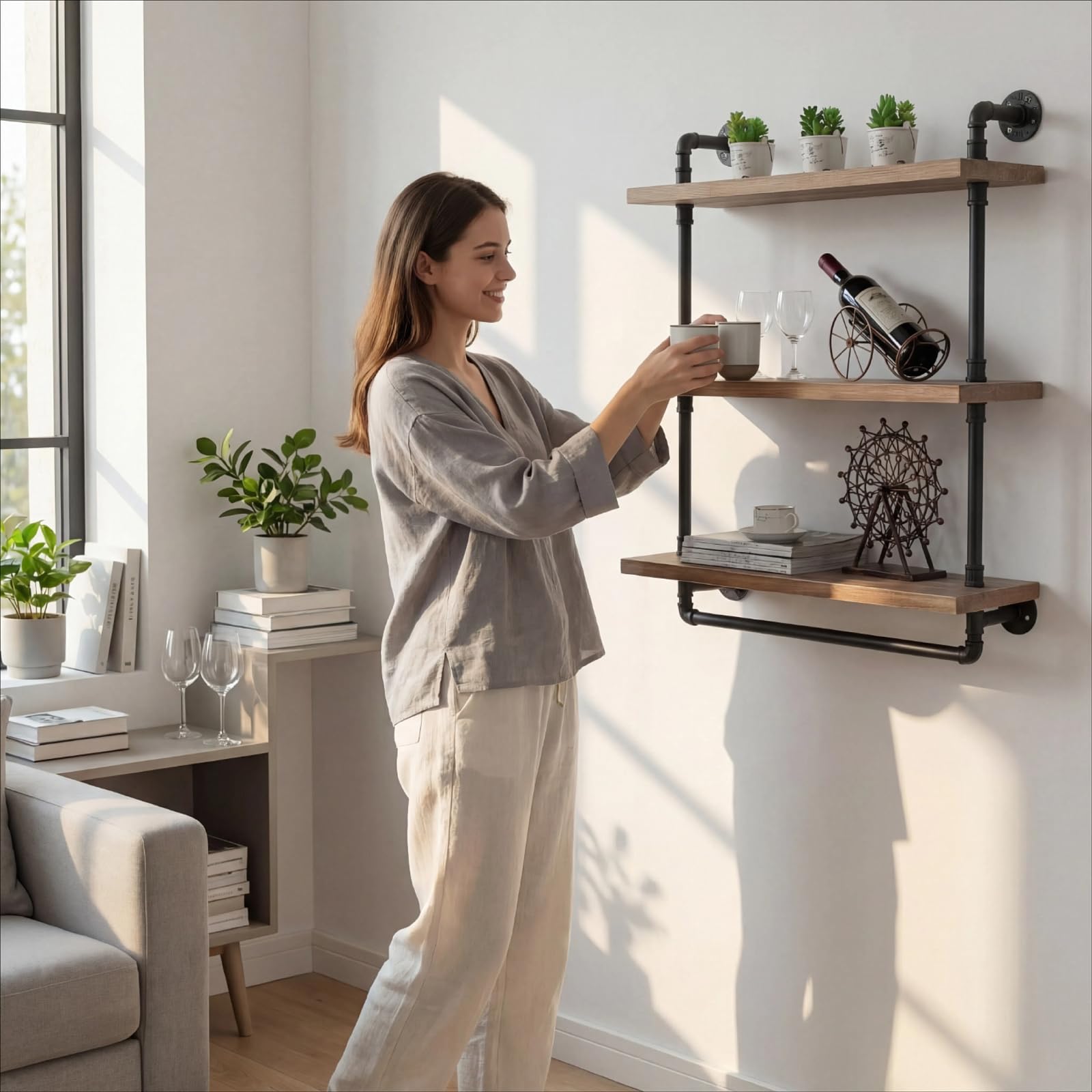 Étagère Murale en Tube, Etagère rétro à 4 Niveaux, étagère Industrielle en Tube, étagère à Livres DIY, décoration intérieure pour Chambre à Coucher