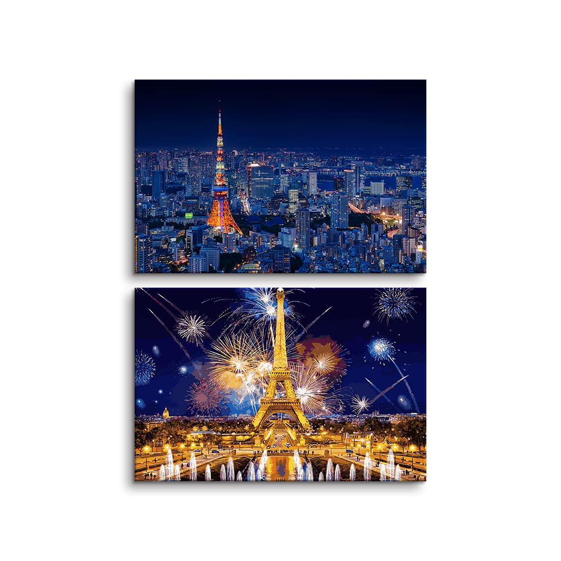 Amazon.co.jp: 夜景 アートパネル 2枚セット 飾り絵 東京タワー