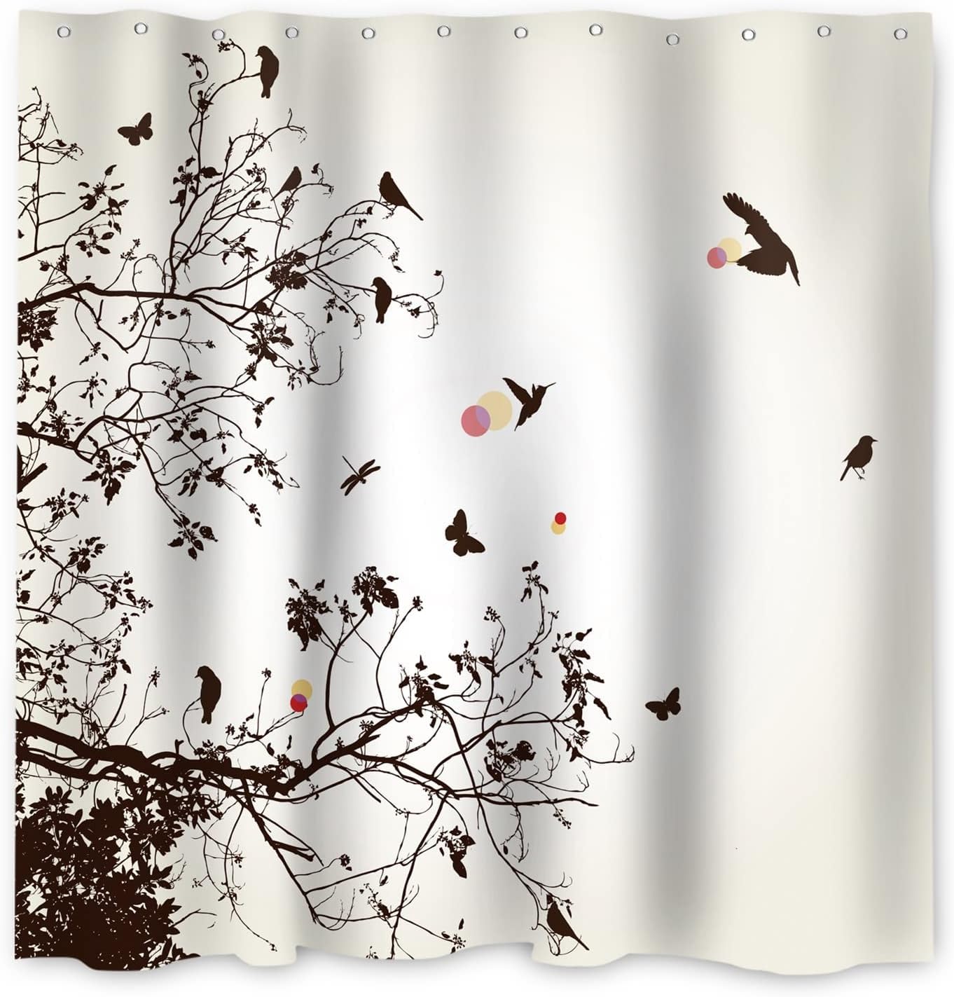 Yeele 72x96IN Modern Shower Curtains with Birds Botanical Shower Curtains Bird Shower Curtain Black Leaf Shower Curtains for Bathroom Waterproof Polyester Bathroom Decor
