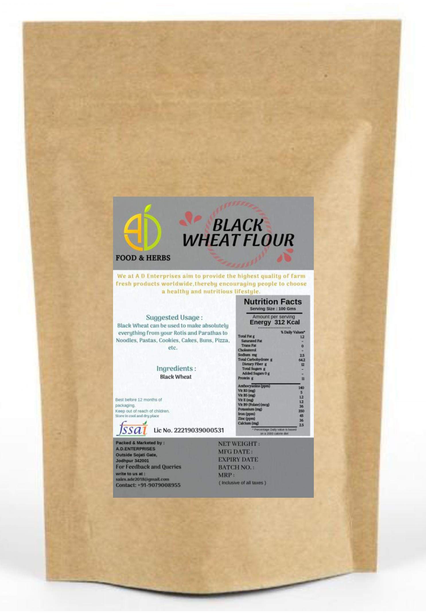 A D FOOD & HERBS ORGANIC BLACK WHEAT FLOUR/KALA GEHU ATTA EDIBLE 1 KG (B08X68G8DG) Amazon Price History, Amazon Price Tracker
