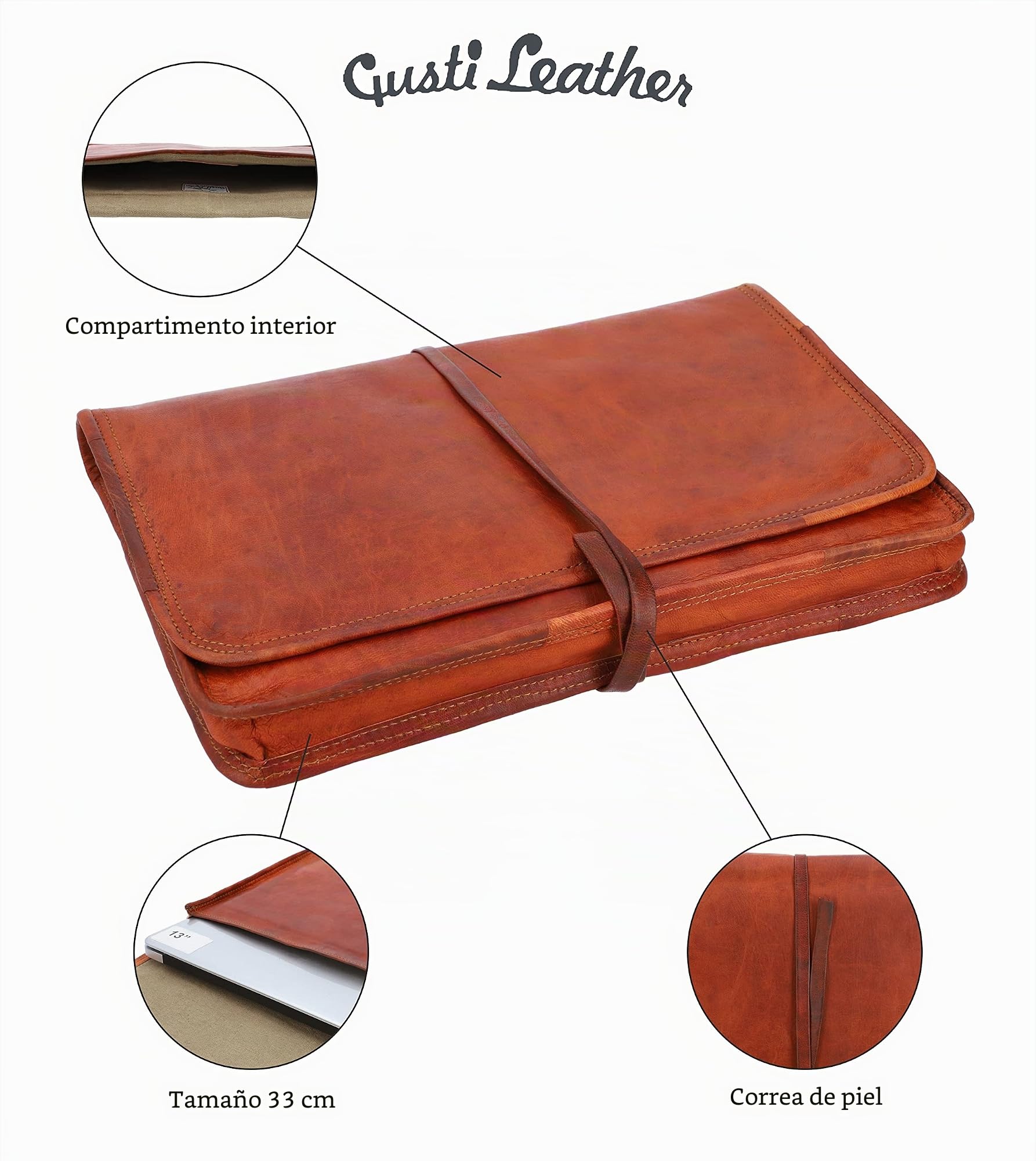 Gusti Funda vintage para portátil 13"se adapta a MacBook Pro - Marrón…