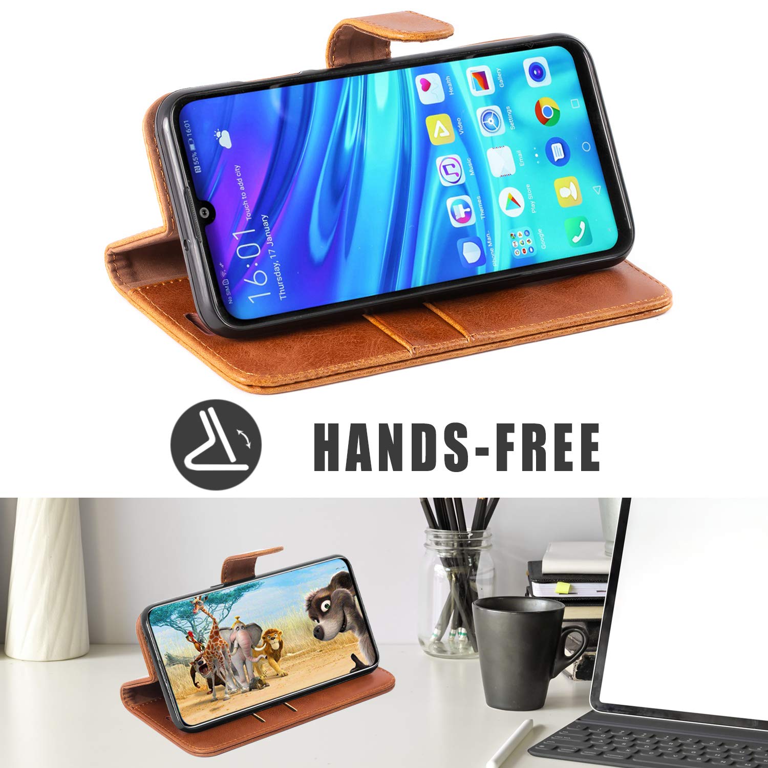 Custodia Magnetica Mulbess Per Huawei P Smart Plus 2019 / Honor 20 Lite, Portafoglio Con Fessura Carte, Blu Mint