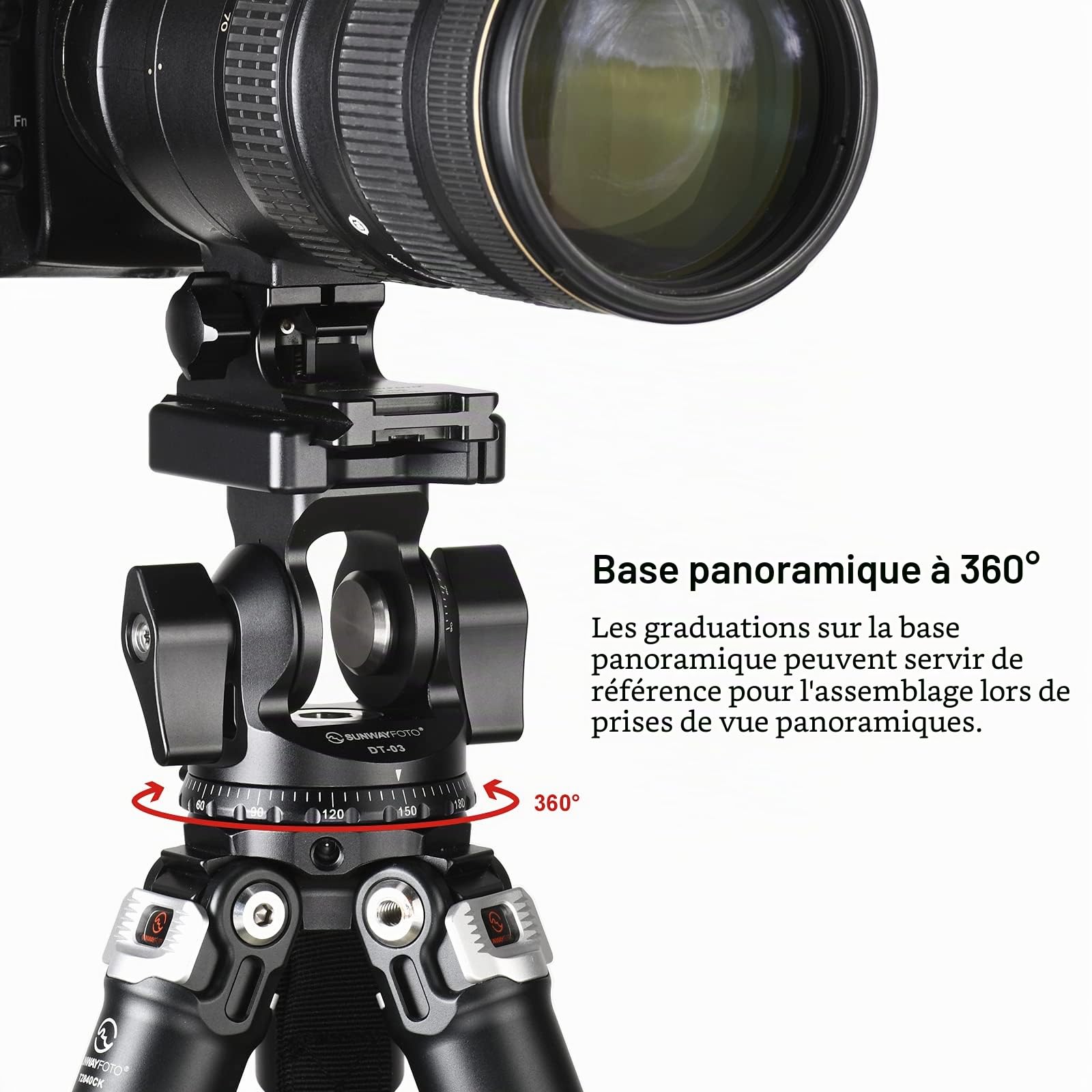 SUNWAYFOTO DT-03 Tête inclinable pour monopode et trépied Capacité de charge 15 kg