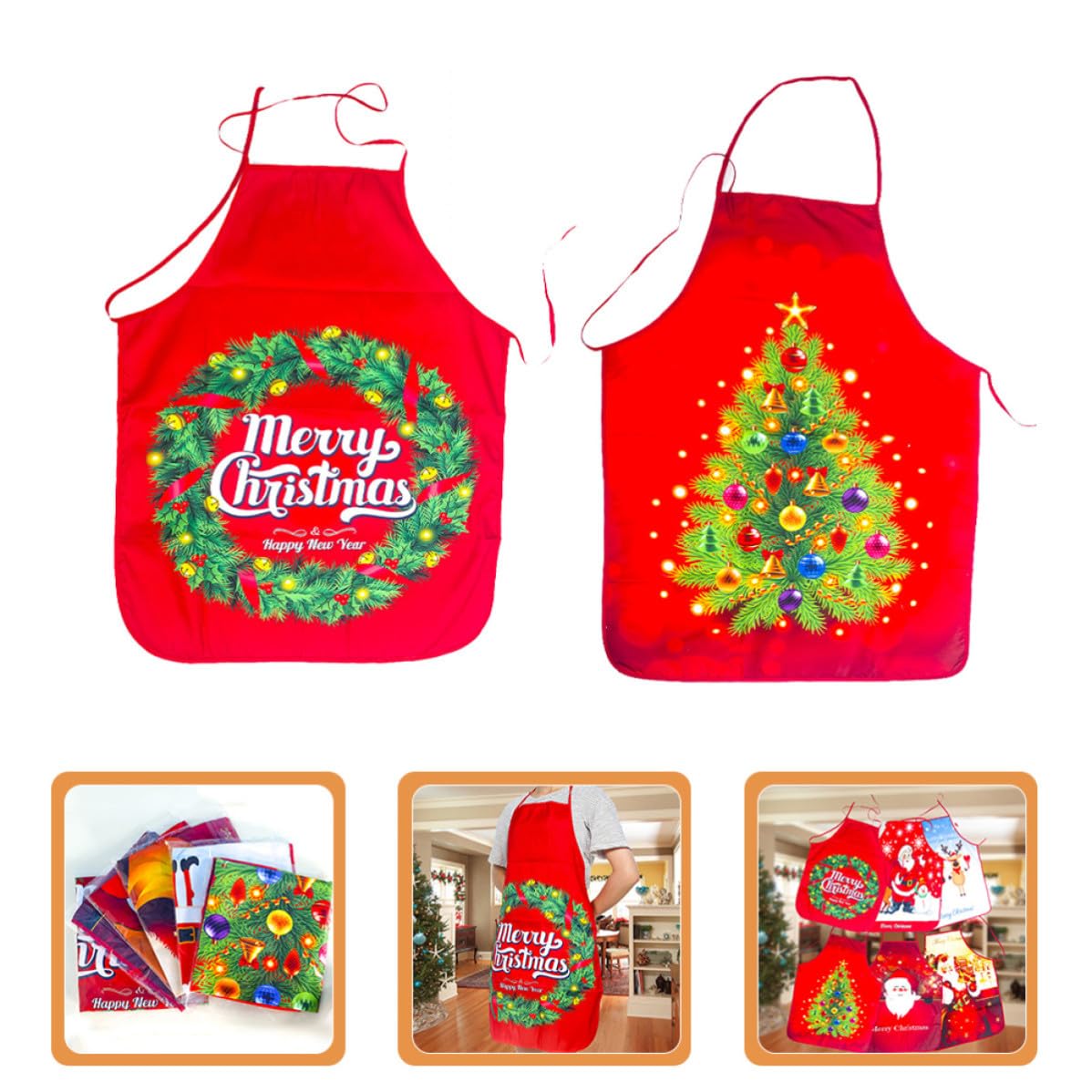 PRETYZOOM 10 Unidades Delantal Navideño Rojo para Adultos Diseño Clásico de Tela, Correas Ajustables y Fácil de Usar para Cocina en Navidad