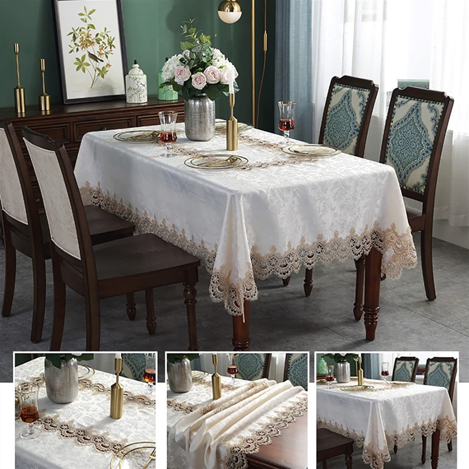 Chemins de Table, Fine Vintage Dentelle Blanc Simple rectangulaire avec Gland Table Basse Tissu Cuisine Maison hôtel Nappe Moderne Mode Coureurs(150 * 220cm)