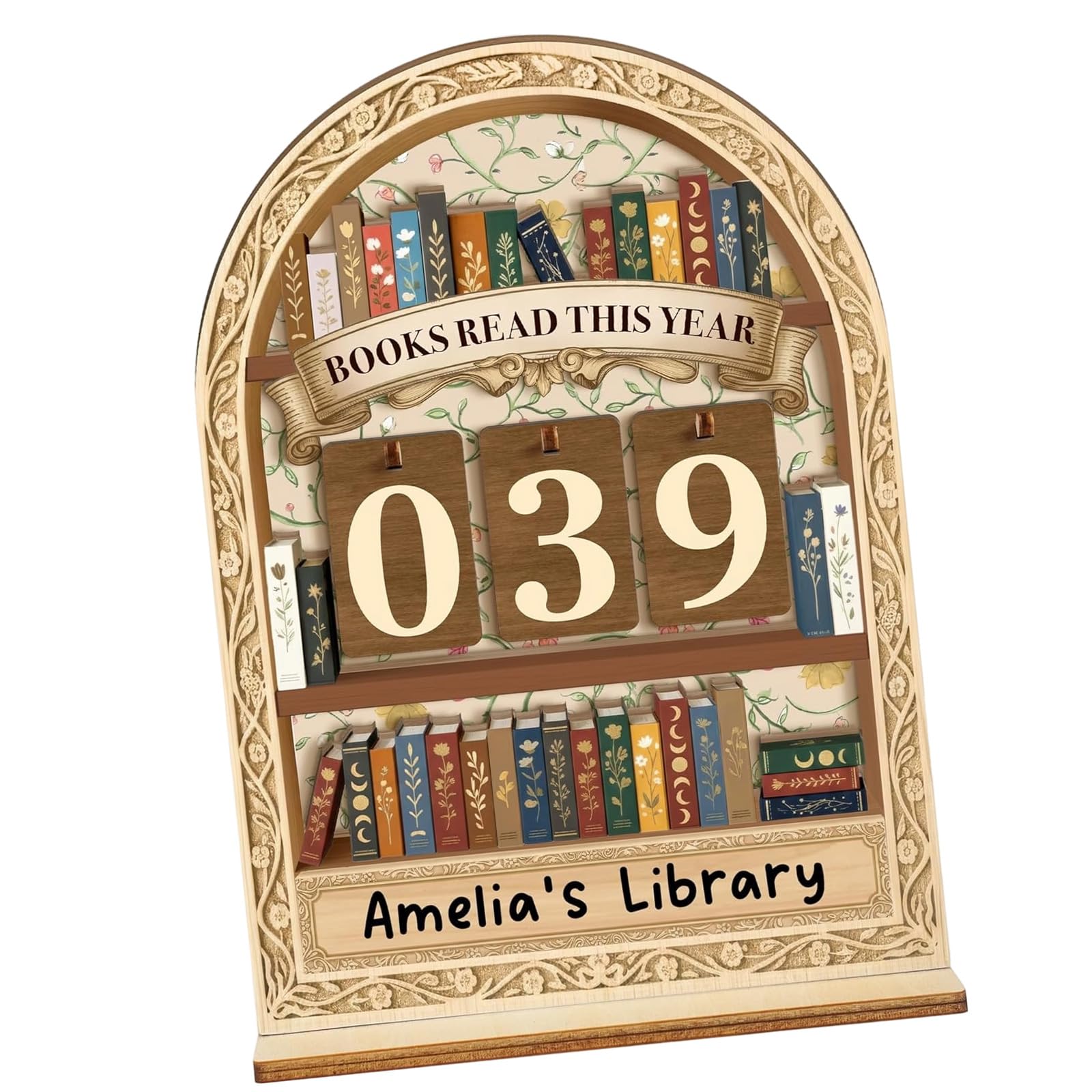 Jazuaiao Books Read This Year Counter Wooden Sign Reading Trackers for Home Library Decors Book Lover Librarian Reader Bookshelf Decors