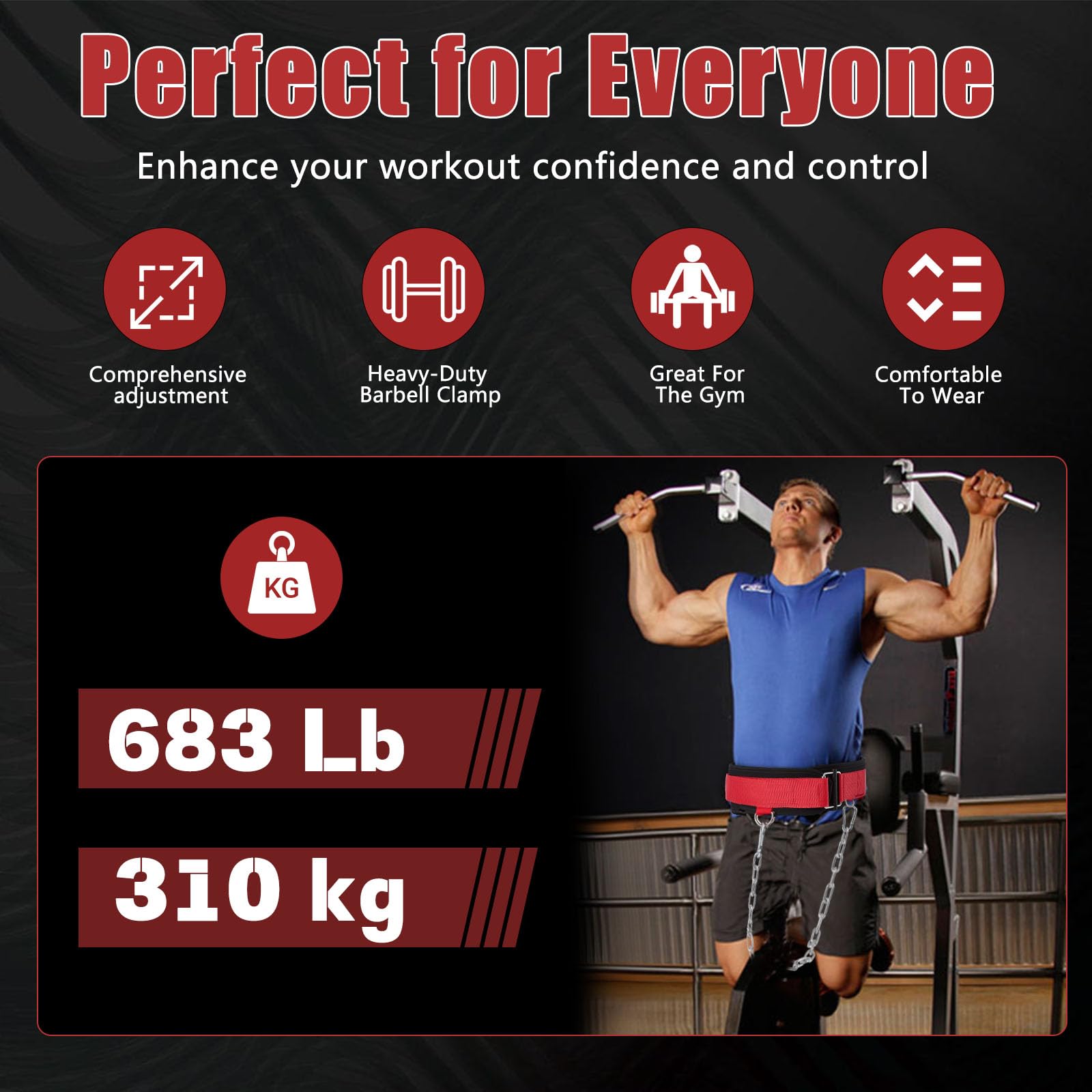 Cintura Zavorra 3-in-1 con Catena e Chiusura Autobloccante fino a 310 kg - Cintura Palestra Uomo per Dip, Trazioni e Sollevamento Pesi