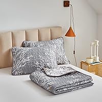 Vista 9 de Juego de edredón reversible de 2 piezas, de ramas grises y blancas con puntos amarillos, tamaño Twin 68 x 86 pulgadas, de microfibra suave, ligera