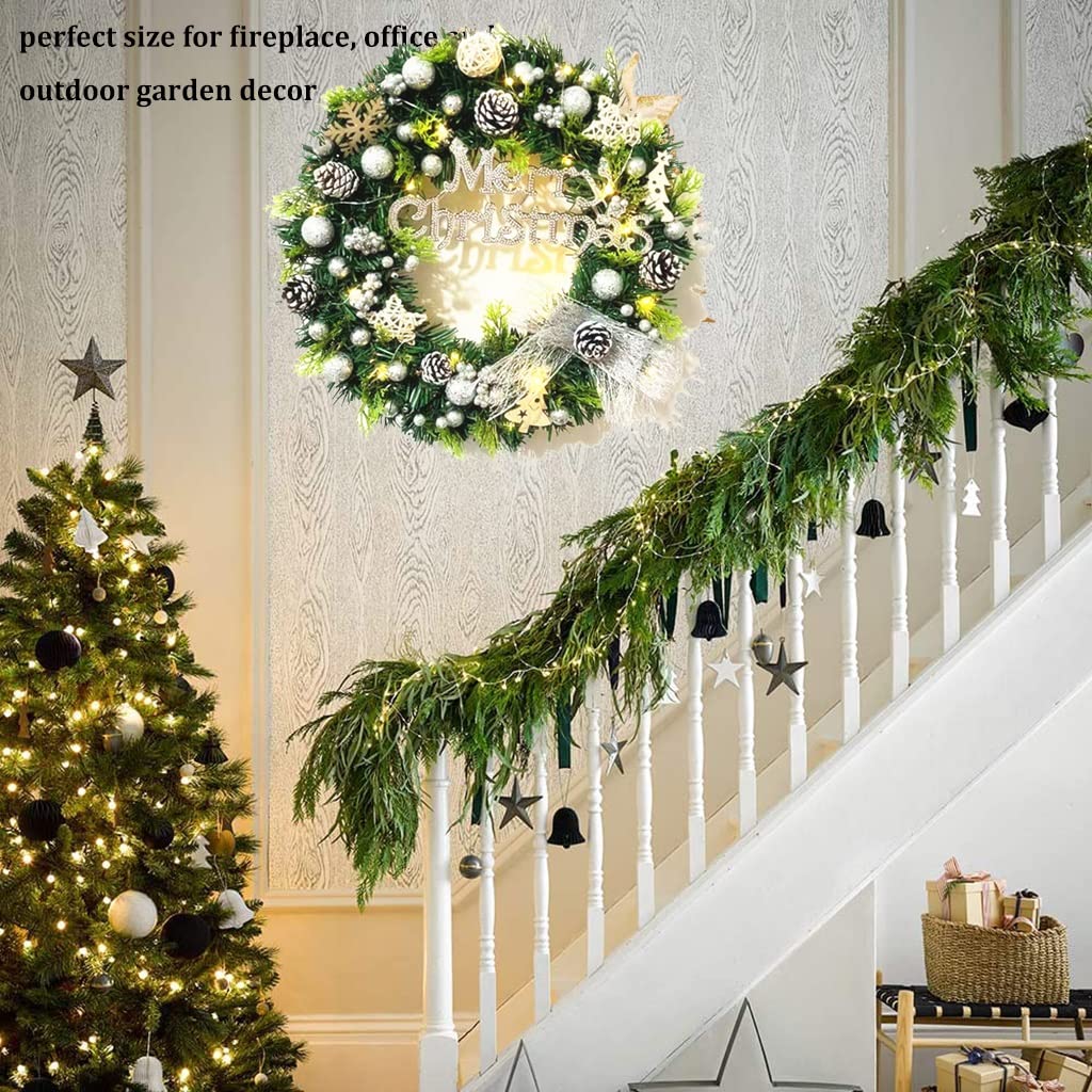 Coronas navideñas Artificiales con Luces, Corona navideña para Puerta de Entrada, Corona navideña Artificial Que Funciona con Pilas para decoración de Pared navideña para