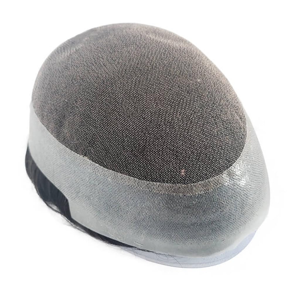 Men's Toupee Parrucca for uomo in capelli umani australiani con pizzo svizzero e pelle PU intorno, protesi for capelli maschili traspiranti(5x7)