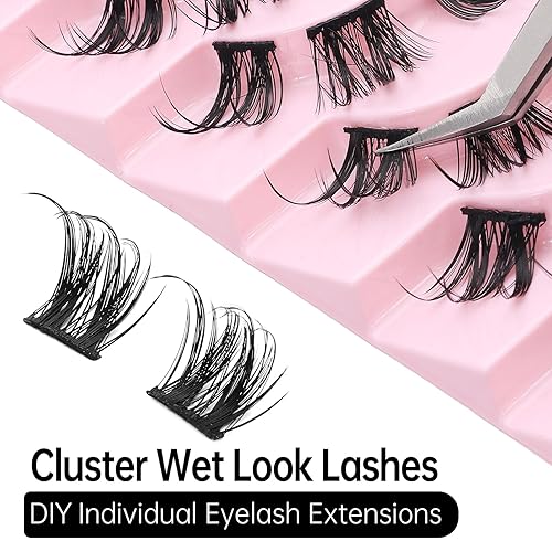 Miniatura 4 de DSLONG Pestañas de manga en racimo, aspecto húmedo, efecto de pestañas húmedas de anime con puntas, extensiones de pestañas individuales,