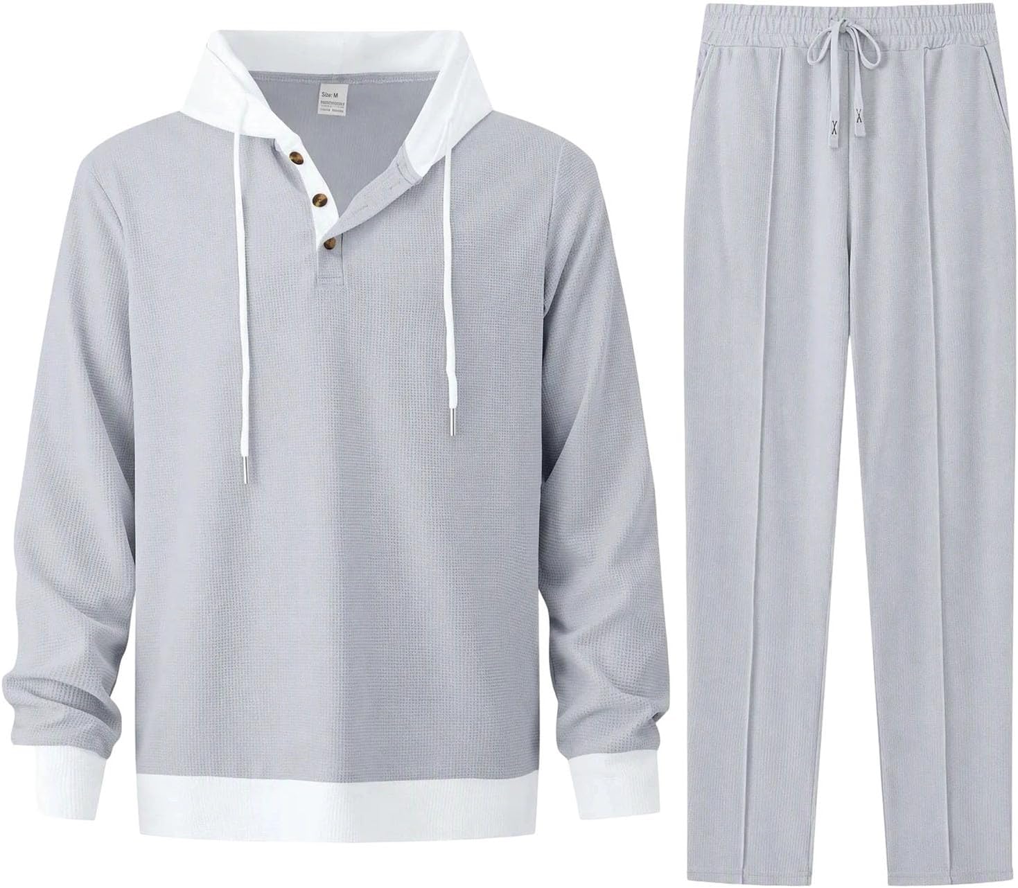 Men 2 Piece Tracksuit Set Contrast Trim Henley Top and Jogger Pant