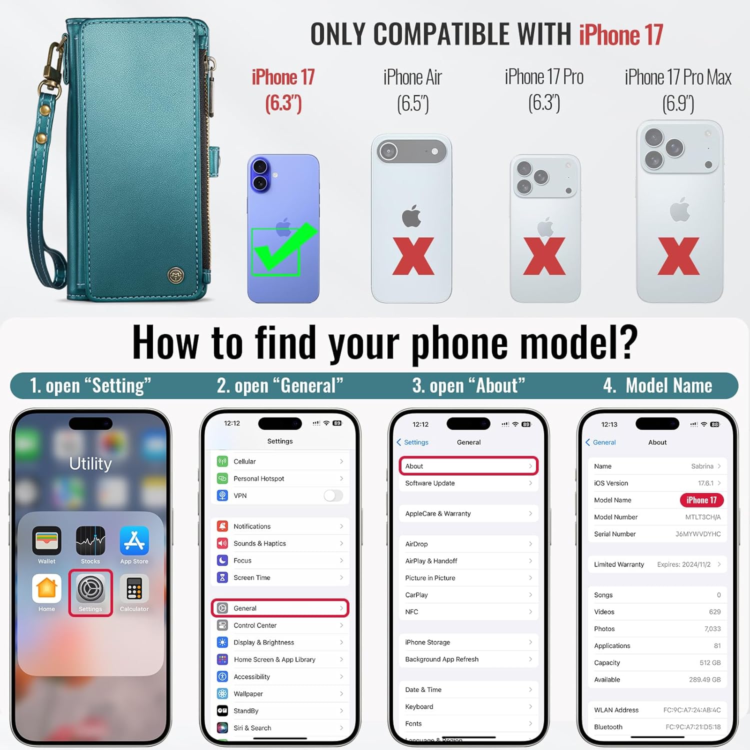 Defencase Compatible with iPhone 17 Case Wallet with RFID Blocking Card Holder for Women and Men, Fashion PU Leather Magnetic Snap Flip Zipper Strap Wallet Phone Case for iPhone 17 6.3", Blue Green