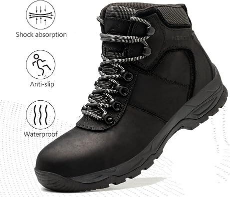 Waterproof Hiking Boots for Men, 6 Comfortable Soft Toe Shoes Mid Non Slip Hiking Shoes Outdoor Travel Shoes Leather Hiking Backpack Boots