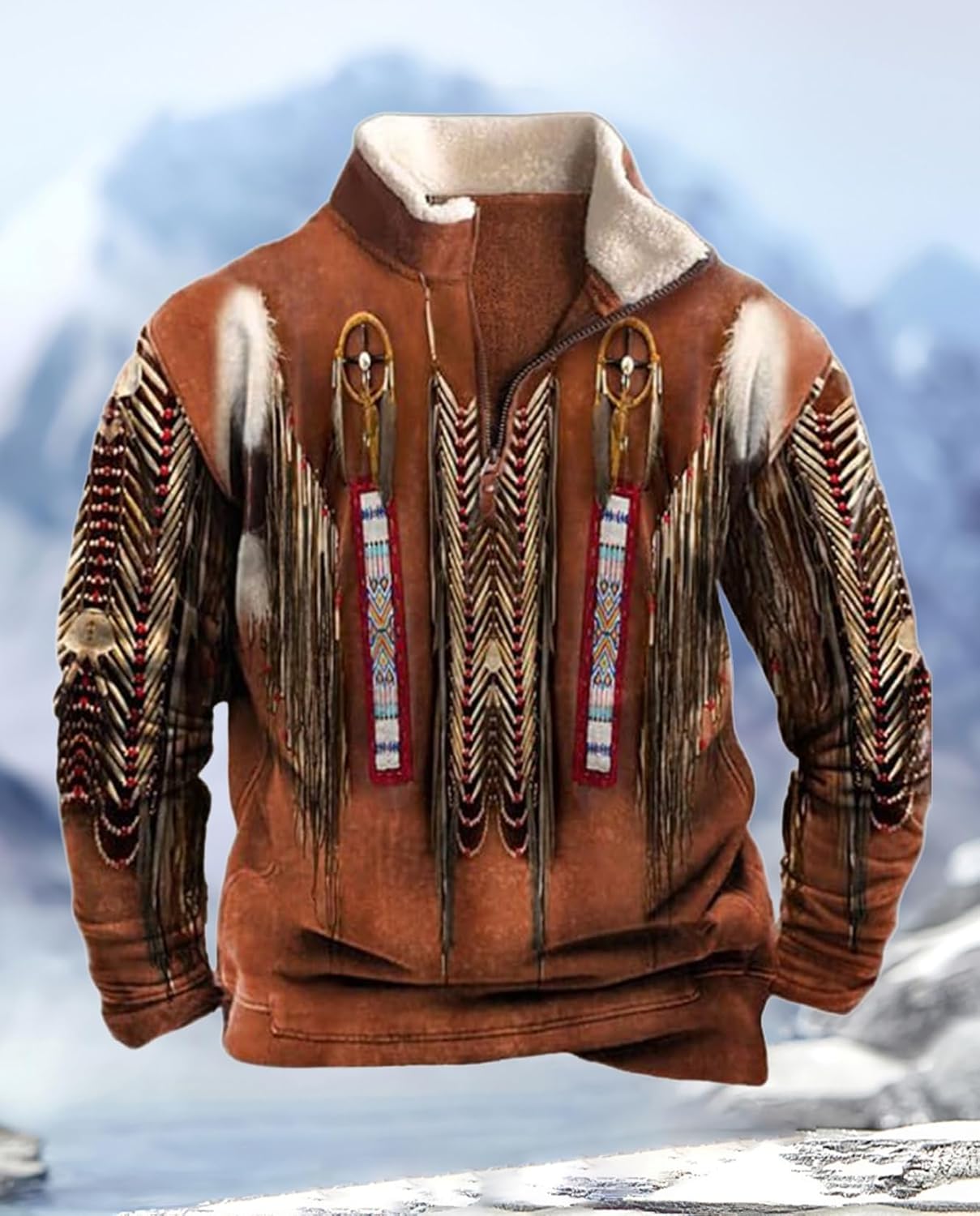 Western Sweatshirts for Men Aztec Cowboy Vintage Graphic Fleece Hoodie Mens Quarter Zip Pullover Country Jacket - Image 5