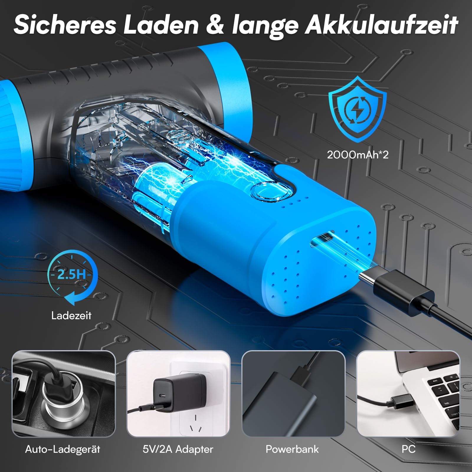Compressed Air Duster - Povlen 150,000 RPM Compressed Air Cleaner for PC, Rechargeable Air Duster Stepless Speed Air Blower for Keyboards, Computers and Cars (Blue) — view 6