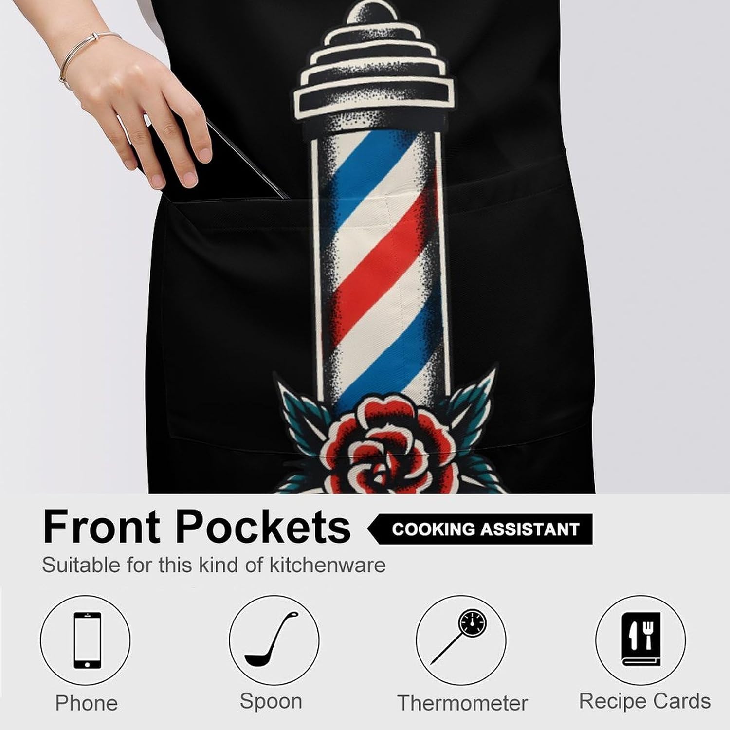 Barber Pole And Rose Classic Chef Aprons for Cooking Waterproof Kitchen Apron with Pockets