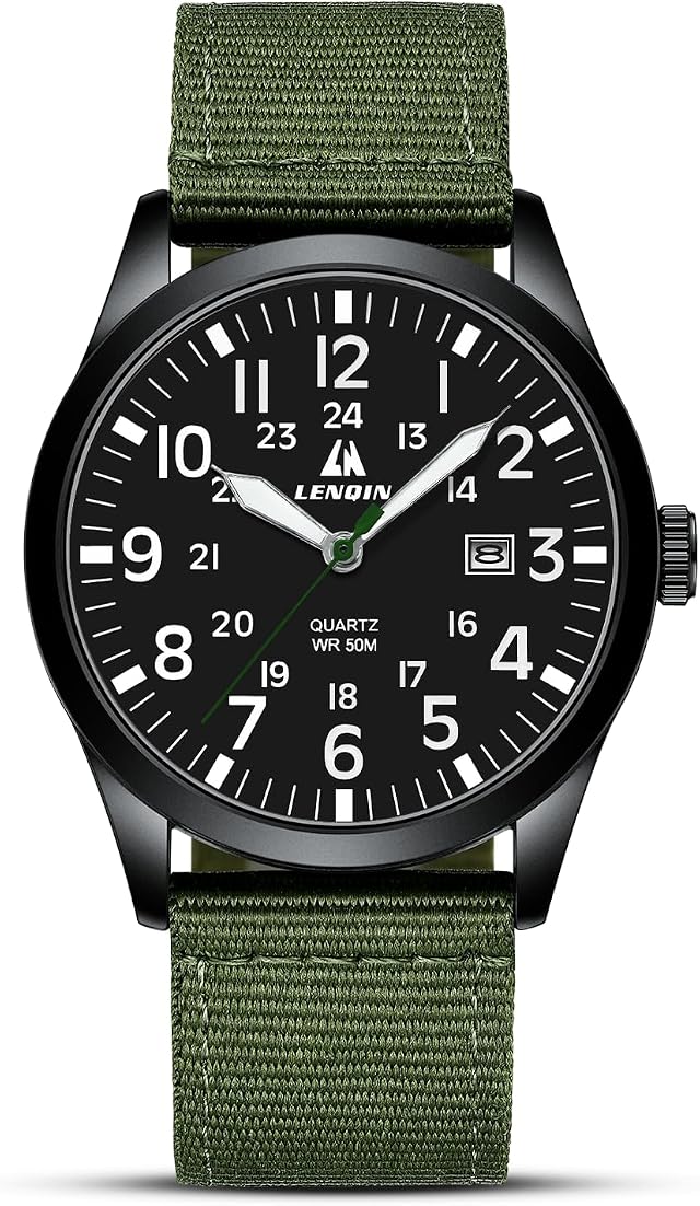 Herren Uhr Militär-Herrenarmbanduhr 3ATM Wasserdichte Analoge Quarz Uhr | Uhren für Männer mit 12/24-Stunden-Anzeige, Datum und Nylonband, Taktische Sportuhr