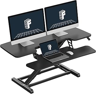 FLEXISPOT Standing Desk Converter 42" Extra Large Desk Riser, Spacious Desktop Riser Sit Stand Computer Workstation with Wide Keyboard Tray, Ergonomic Height Adjustable Stand Up Desk Converter, Black