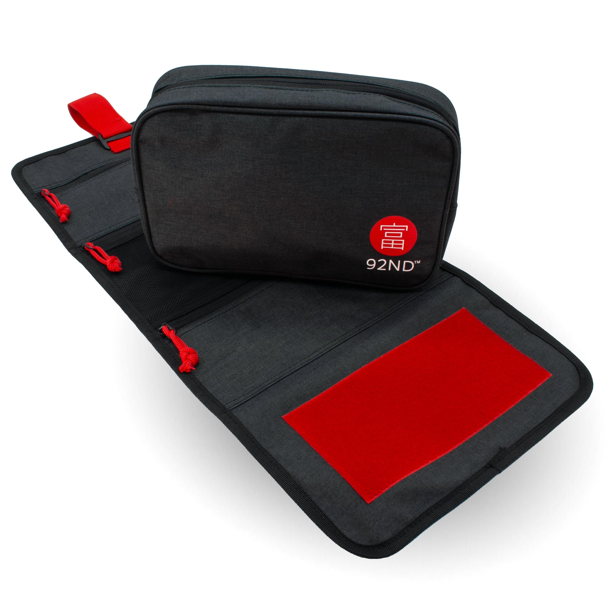 92ND.Supply, Neceser para hombre, neceser para hombre, colgar todos los compartimentos con cremallera, mucho espacio de almacenamiento mediante correas ajustables, cierre de . (gris), Negro , 61 x 27