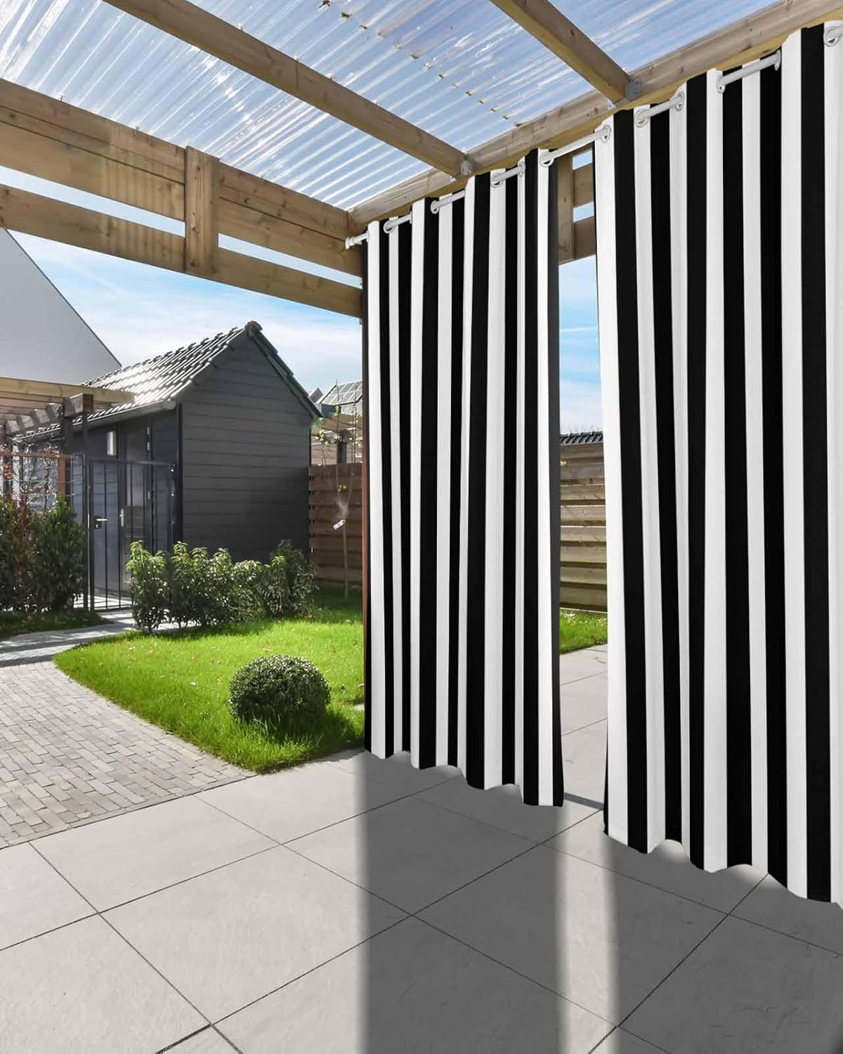 Black Striped Outdoor Curtains for Patio Waterproof, 1 Panel 54x95inch Grommet Privacy Curtain Drapes Weatherproof Outside Curtains for Porch Gazebo Cabana Modern Farmhouse Black and White Stripes