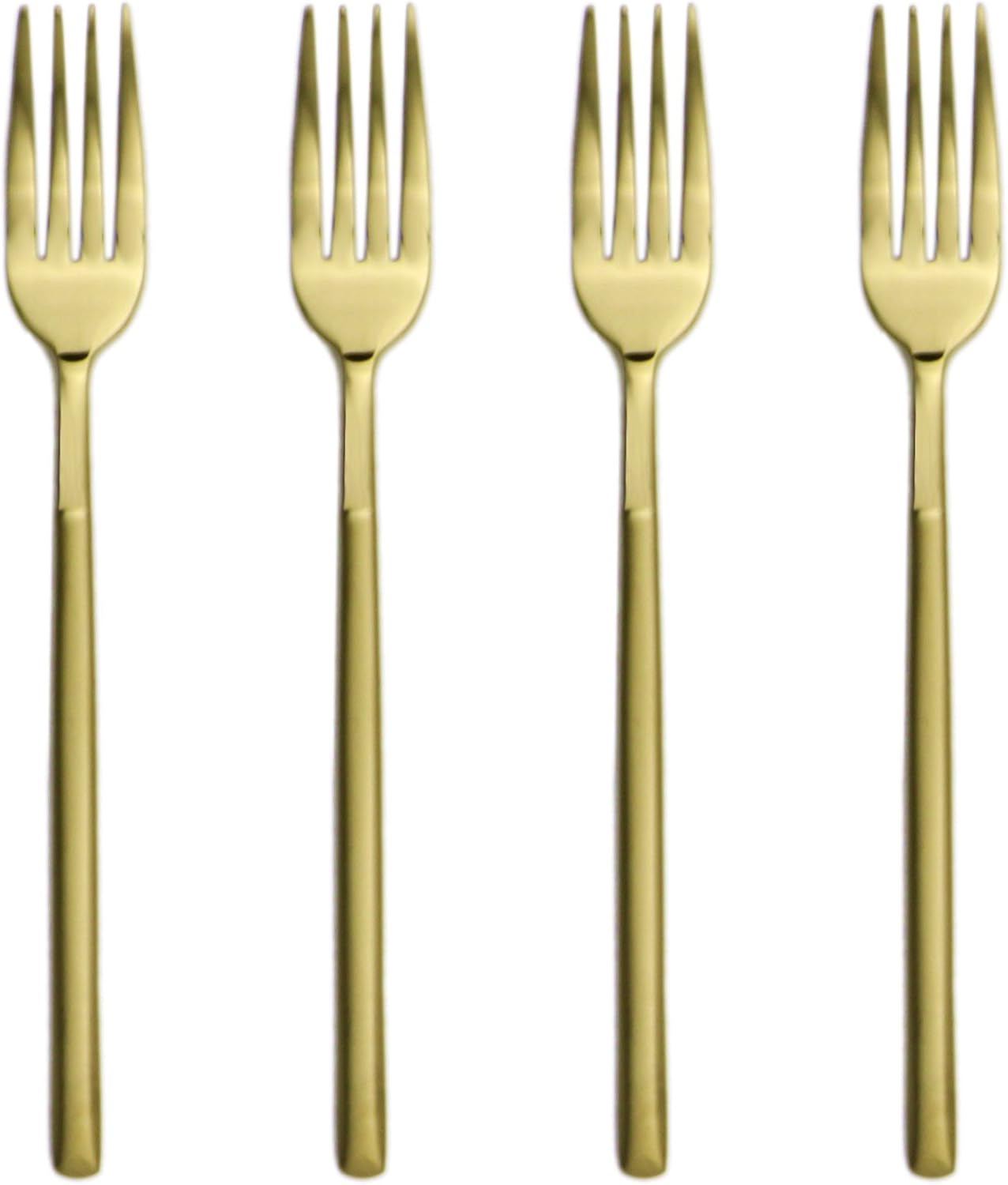 4 Piece 18/10 Heavy Duty Stainless Steel Dinner Fork, Matte Gold