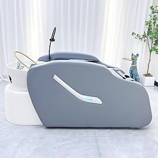 Electric Head Spa Shampoo Bed, Gray Leather Minimalist Design Electric Massage Salon Equipment with Water Cycle, Smart Massage, Cell Phone Holder & USB Port
